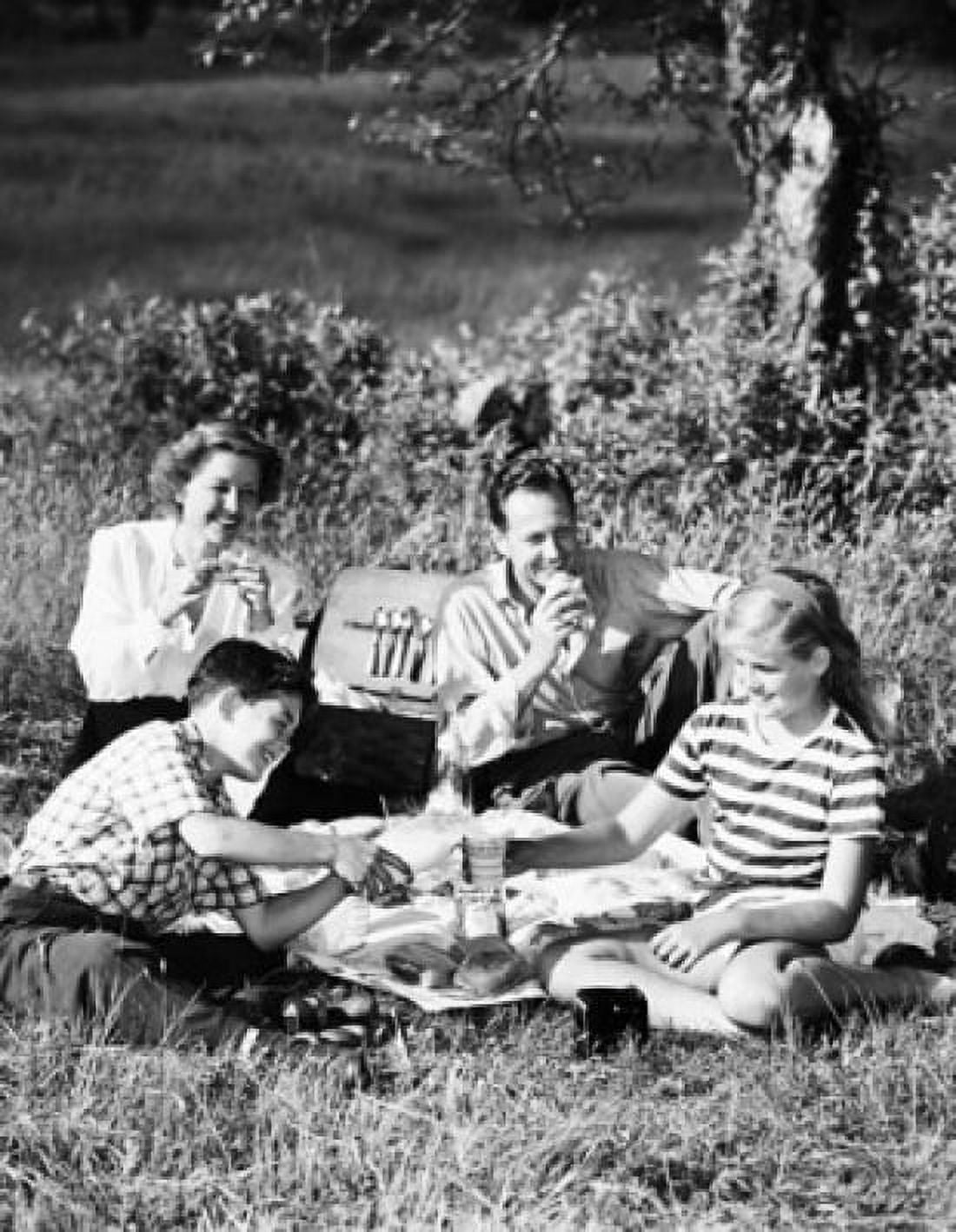 Mid adult couple with their two children at a picnic in a park Canvas Art - (24 x 36)