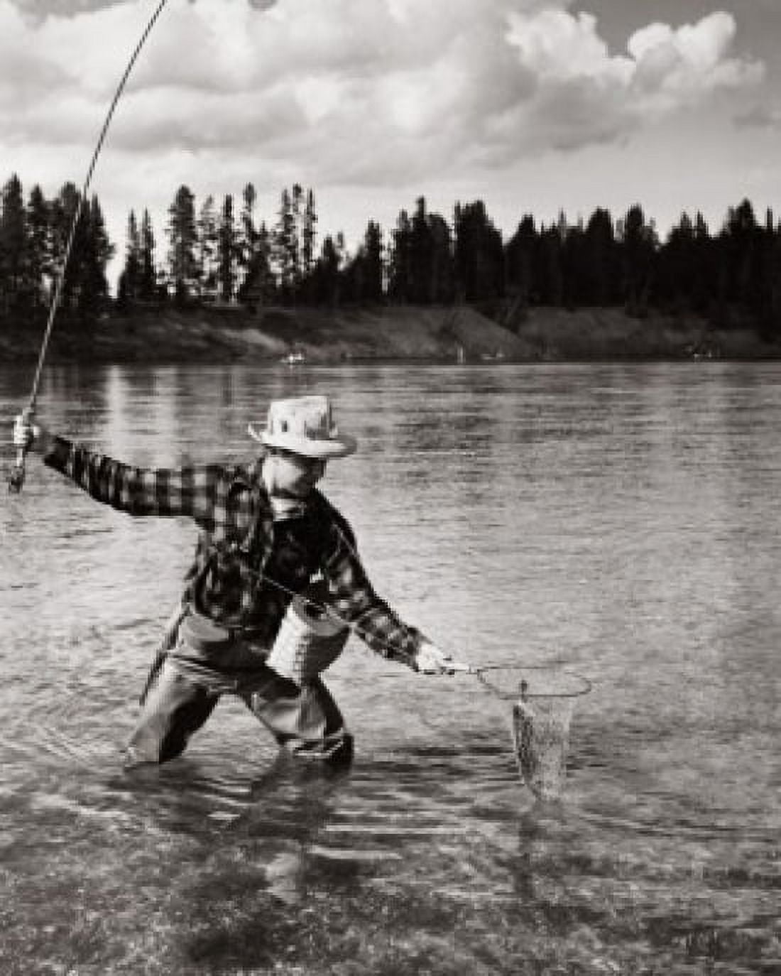 Mid adult man fishing in a lake Canvas Art - (18 x 24)
