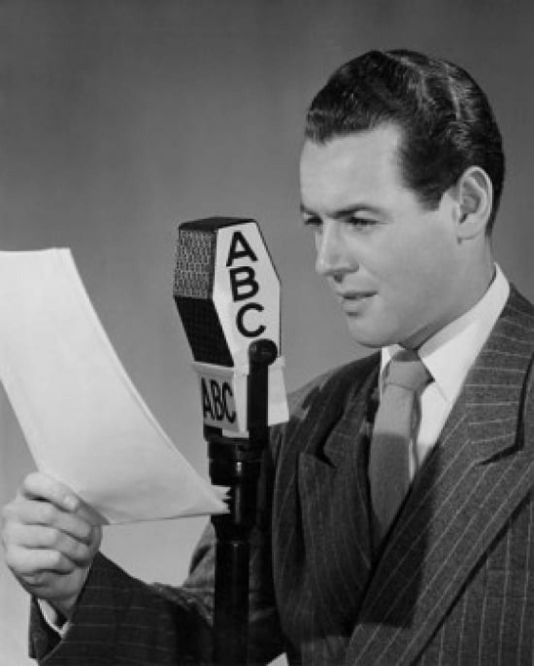 Mid adult man reading a report into a microphone Canvas Art - (18 x 24)