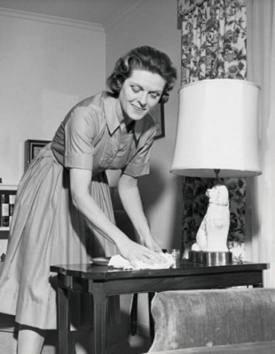 Mid adult woman cleaning a side table Canvas Art - (18 x 24)