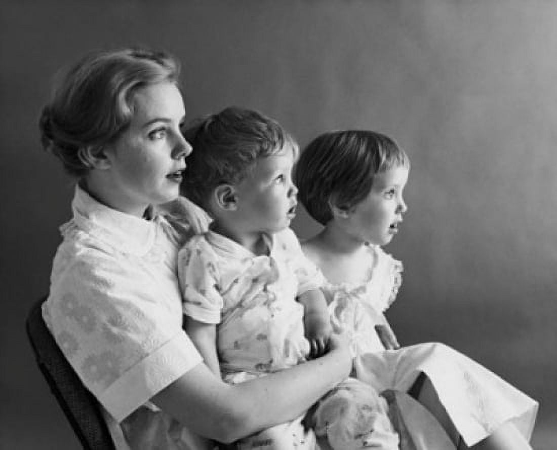 Mid adult woman sitting with her two children Canvas Art - (24 x 36)