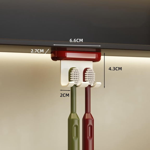 Mid ancient style flip toothbrush holder without punching holes, bathroom shelf, retro magnetic hook toothbrush storage rack - red double
