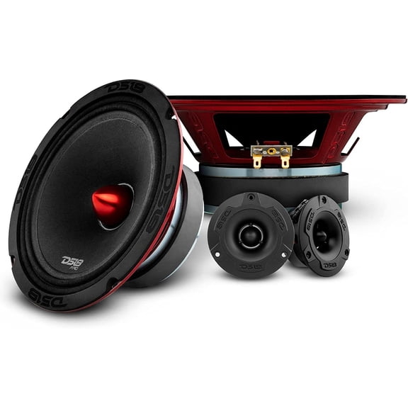 Mid and High Car Speaker Package - 2X 6.5" Midrange, 2X 1" Tweeters, Built-in Crossover