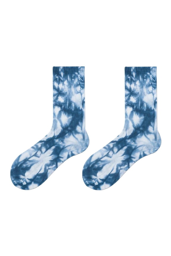 Mid-calf Length Socks Multi Color Cotton Tie Socks - 5 Colors Blue