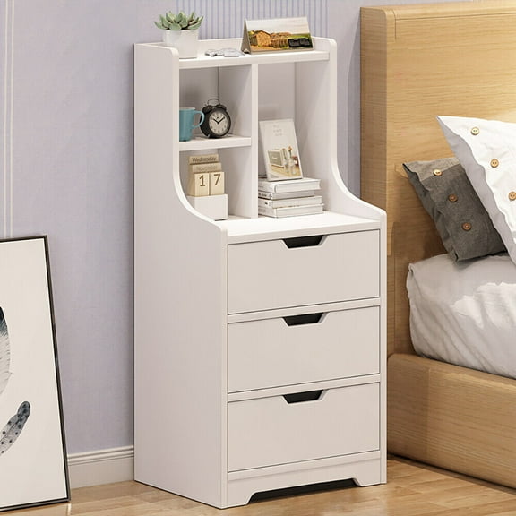 Mid-century 3-Drawer Nightstand White Wood Modern Storage Multi Functional White End Table Freestanding Bedside Tables Nightstand