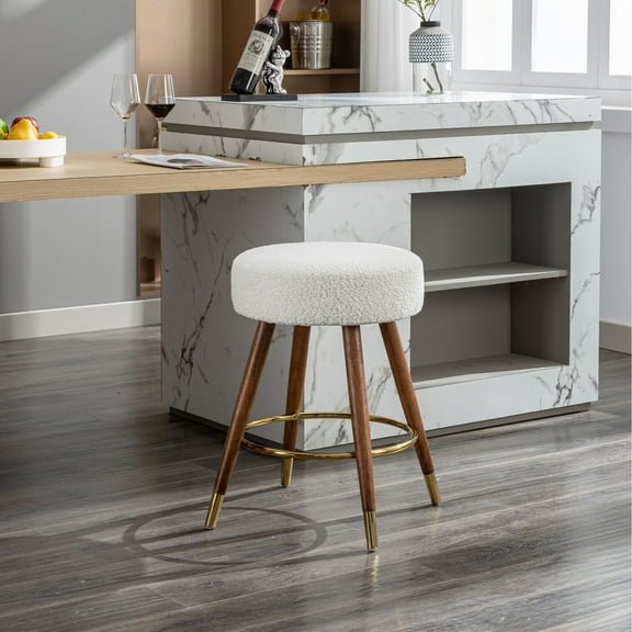 Mid-century 360° Swivel Counter Height Upholstered White Boucle Stool Modern