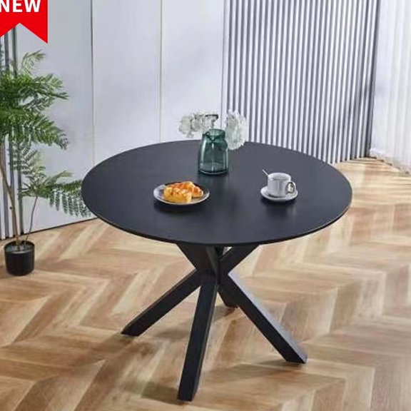 Mid-century 42.1" Dining Table, Black, Stable Metal Support Black Surface, Legs, & Practical