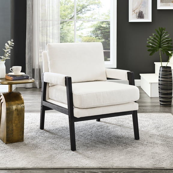 Mid-century Chenille Lounge Chair - Soft Cushioning, Solid Legs, Removable Back Support, 30.31 In. Depth, White Modern Luxurious Chenille, Strong Wood, Adjustable , 19" Seat Height,
