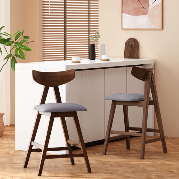 Mid-century Counter Stools (2 ) - Dark Grey Upholstered Design Modern Stool (2) Seating