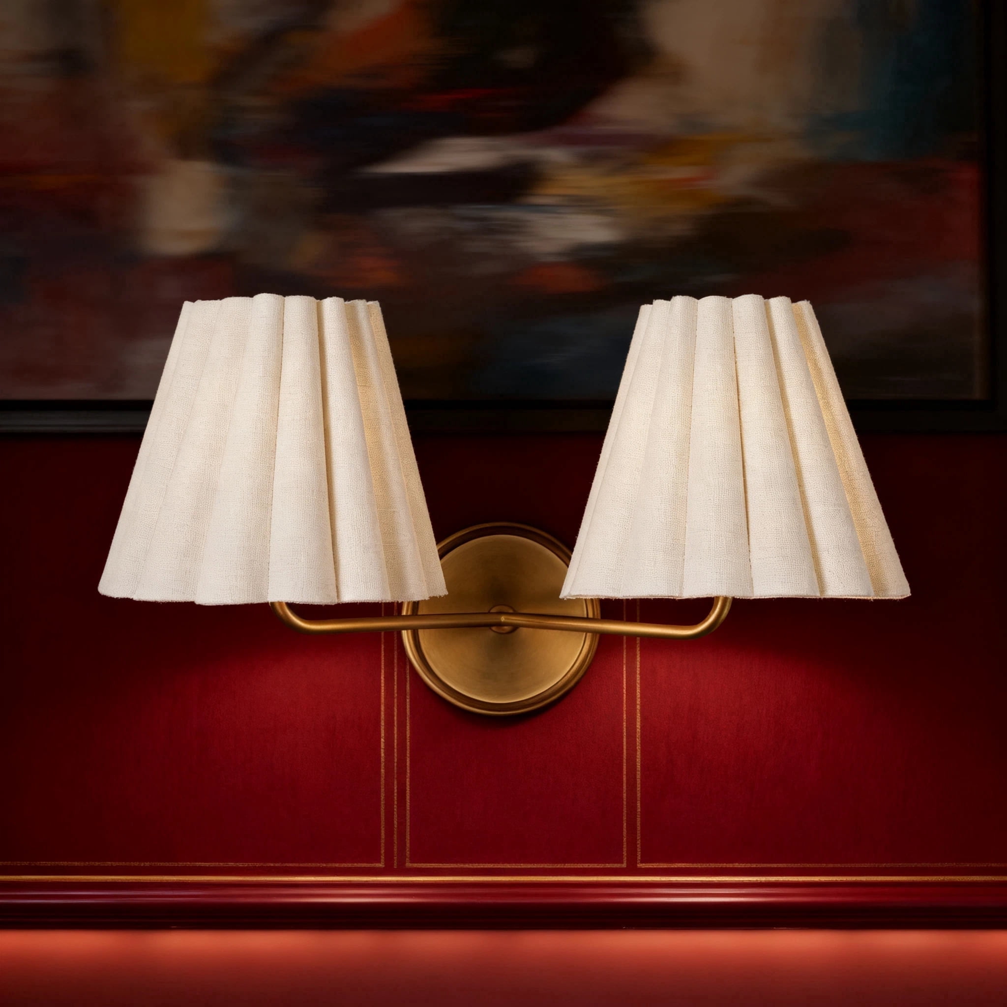 Mid-century Double Ivory Linen Shade with Antique Brass Metal Wall-Mounted Sconce, Unique Elegant Wall Light, Hand-polished Wall Lamp, Indoor Sconce for LIving Room, Dining Room, Bedroom, Entryway