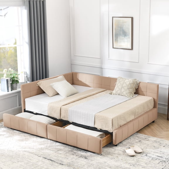 Mid-century Full Daybed With Velvet Upholstery And Storage - Pink Bed Frame For Bedroom Living Space Sitting Area