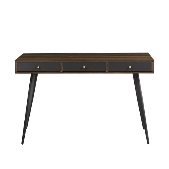 Mid century MDF study desk with spacious area and easy installation in walnut and dark grey