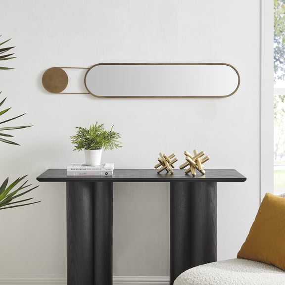 Mid-century Modern Antique Brass Oval Hanging Decorative Wall Mirror - Horizontal or Vertical Wall Mount