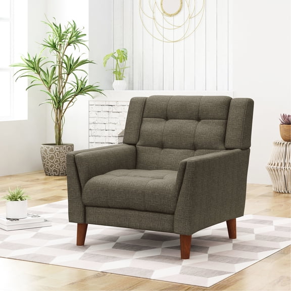 Mid-century Modern Armchair | Upgrade Your Bedroom or Office Decor | Engineered Wood Construction and Soft Fabric | Tufted Waffle Stitch for Modern Design