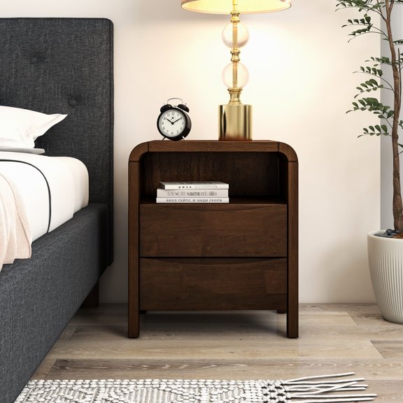 Mid-century Modern Bedroom Cabinet With 2 Drawers - Solid Wood, 2 Table Sleek Design
