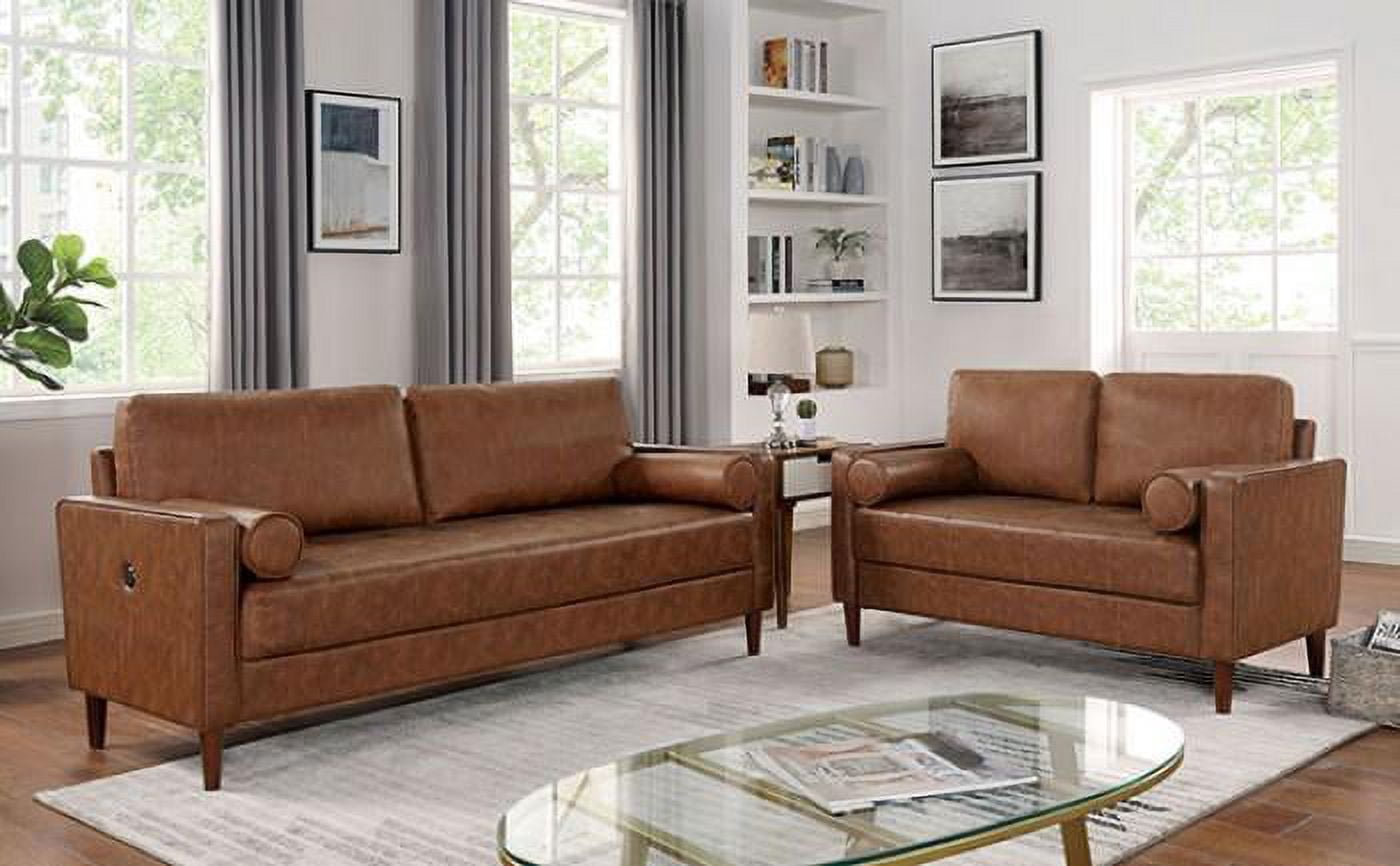 Mid-century Modern Cognac Leatherette Living Room Set 3pcs FOA Horgen