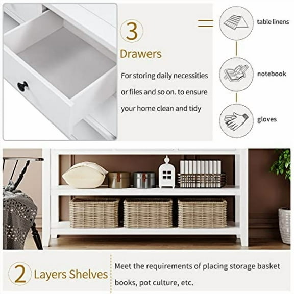 Mid-century Modern Console Table, Entryway Table With 3 Drawers And 2 Open Shelves, Solid Wood Frame, Accent Table For Entryway Hallway Living Room