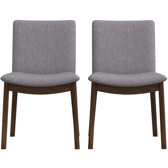 Mid-century Modern Dining Chairs Of 2 - Solid Wood, Grey Upholstery Fabric, High Density Foam Cushion And Curved Back Rest For Workshop Fabric Upholstery, Home