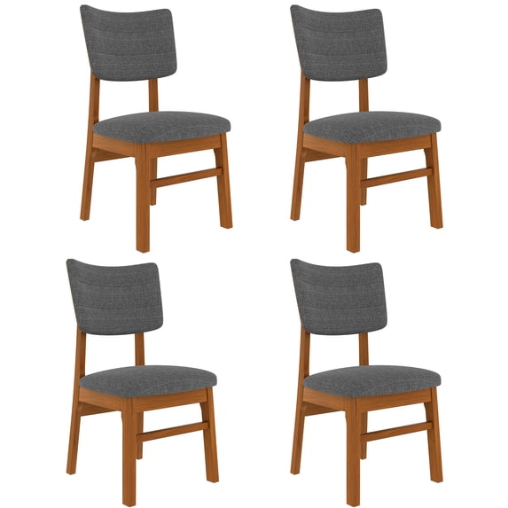 Mid-century Modern Dining Table Set for 4, Solid Wood Dining Table and Solid Wood Chairs, 5 Piece Farmhouse Dining Table and 4 Upholstered Chairs for Home, Kitchen, Apartment, Space Saving