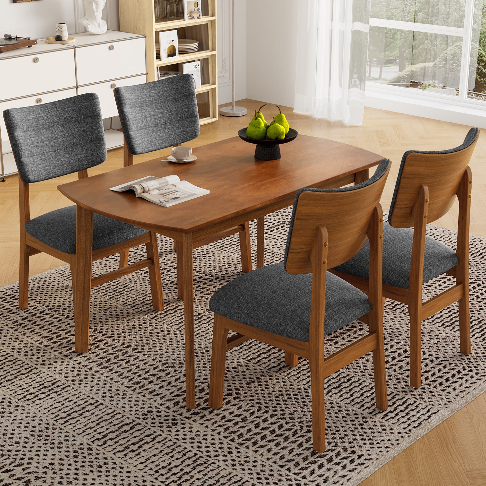 Table And 4 Chairs Set Mid-century Modern Dining Table Set for 4, Solid Wood Dining Table and