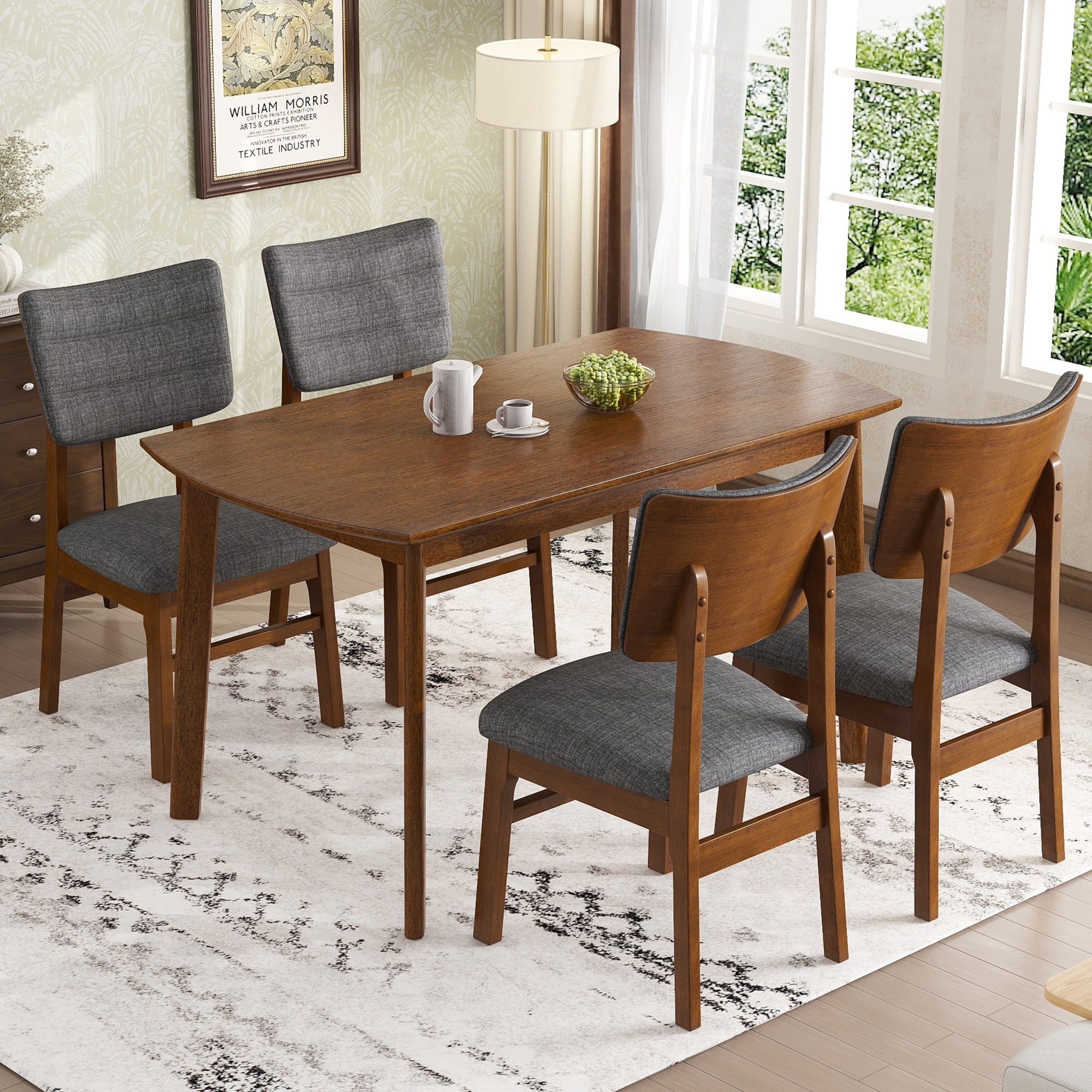 Mid-century Modern Dining Table Set for 4, Solid Wood Dining Table and ...