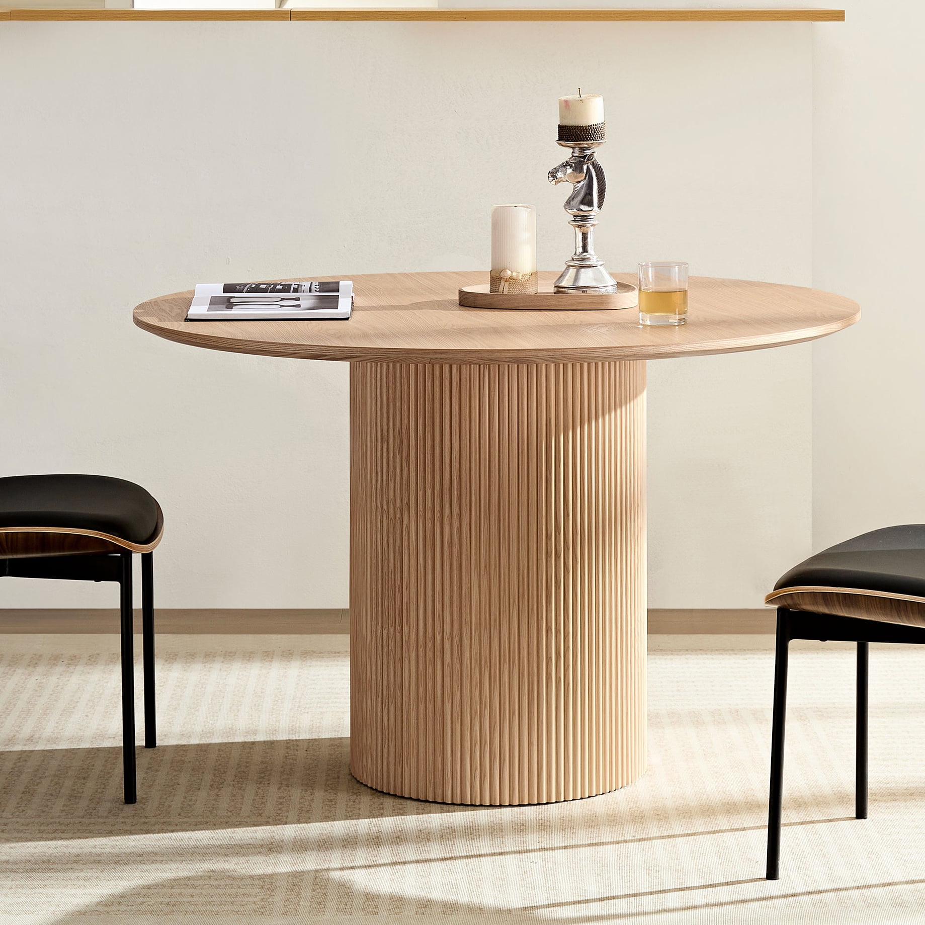 Mid-century Modern Kitchen Table - 46.82 Inch Small Space Round Oak ...