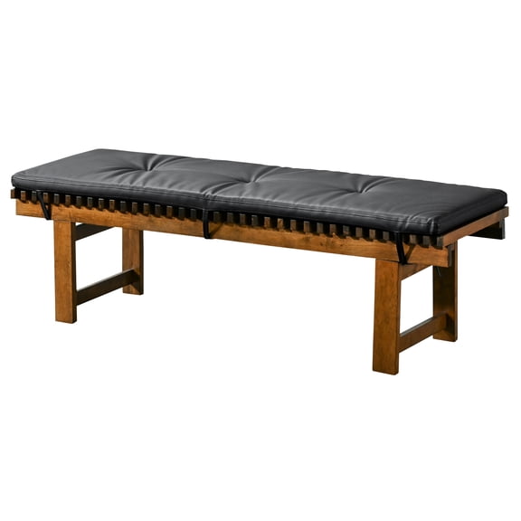 Mid-century Modern Leather Bench In Black - Foam Filled Seat And Solid Wood Base Faux Frame, Look, Detachable Legs, 17.66" Depth X 60.72" Width 17.81" Height
