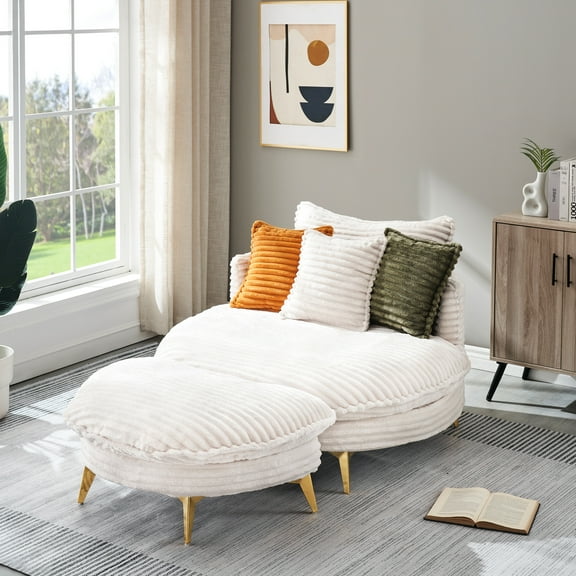 Mid-century Modern Love Seat With Corduroy Fabric - Beige, 2 Seats, 3 Pillows, Metal Legs Beige Comfortable Seats And Pillows For Bedroom, Living Room, Reception Area