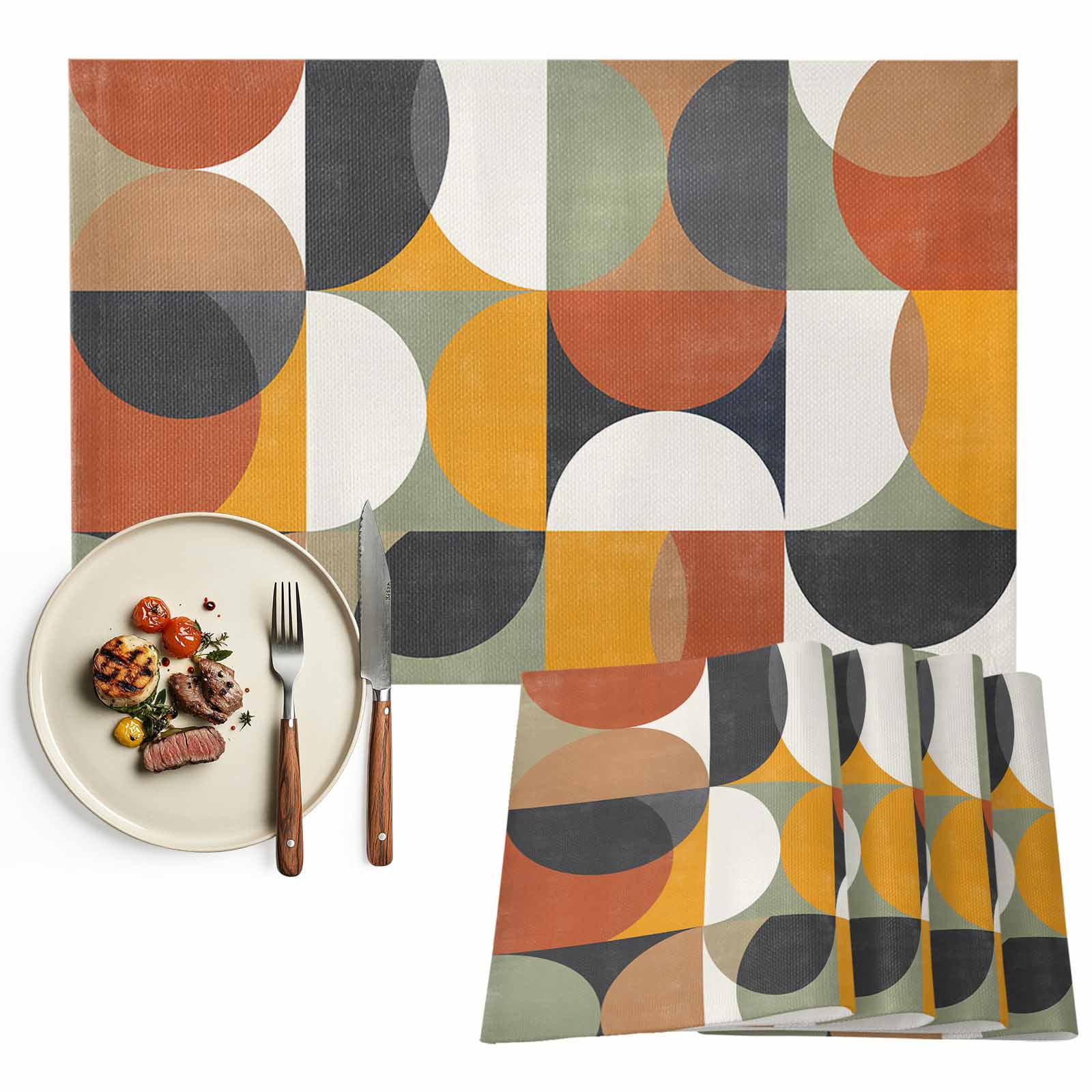 Mid-century Modern Placemats Set of 4, Vintage Color Abstract Geometric ...