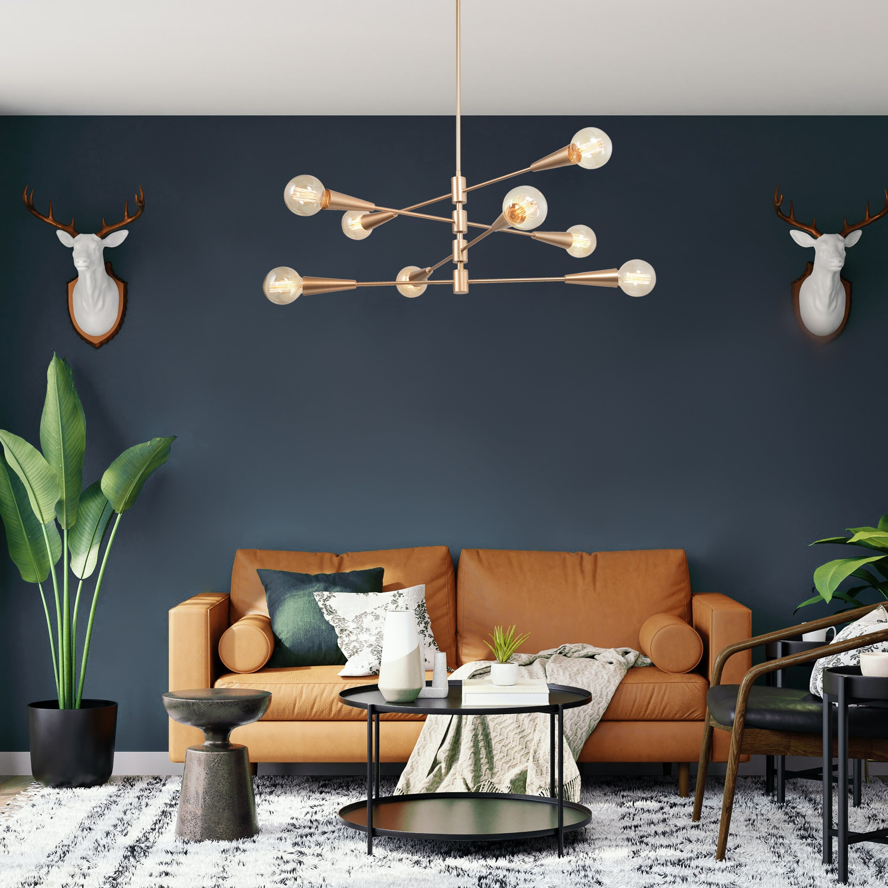 Gold Mid-Century Modern Sputnik Chandelier with Adjustable Arms