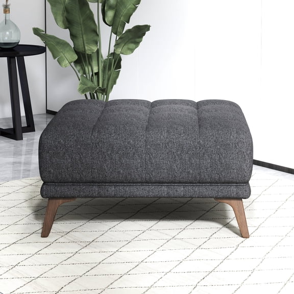 Mid-century Modern Square Dark Gray - Linen Fabric, Solid Wood Legs, Functional Footrest And Coffee Table Square, Style, Upholstery, Stable Legs For Use