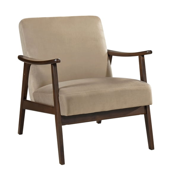 Mid-century Modern Style Brown Velvet Armchair, Dark Walnut Finish Wood Frame, Foam Cushions For A Decorative Element Accent Chair, Fabric Upholstery, Seating