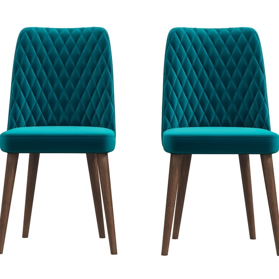 Mid-century Modern Velvet Dining Chairs ( Of 2) - Teal Solid Wood Build Upholstery, High Foam Padding 2pcs In Construction Upholstery With