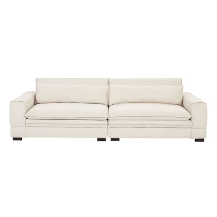 Mid-century Modern Waiting Area Couch - Beige Upholstery And Structure Upholstered For Livingroom Materials