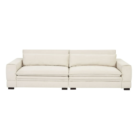 Mid-century Modern Waiting Area Couch - Beige Upholstery And Structure Upholstered For Livingroom Materials