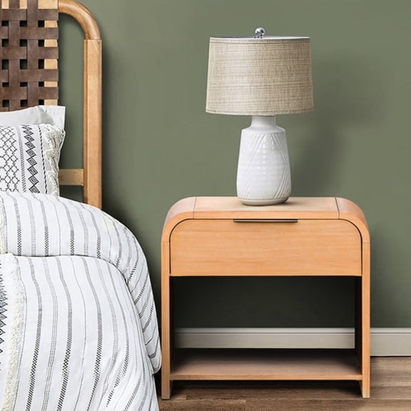 Mid - century One Drawer Waterfall Nightstand | Storage for Bedside Essentials | Solid Wood and Veneer Build | Adjusts to Floor Irregularities
