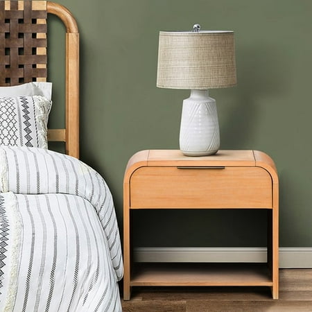 Mid-century Style Storage Nightstand With Maple Finish Contemporary Waterfall Rounded Corners And Stability