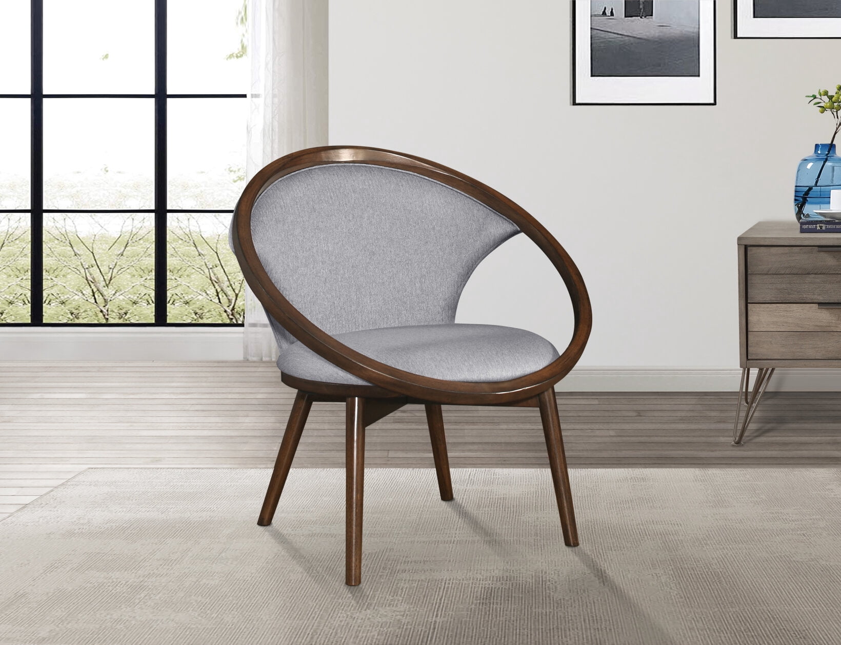 Mid-century accent chair with rounded armrests, upholstered side chair ...