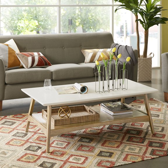 Mid - century inspired design with solid wood frame - Enhance living room decor and gain extra storage