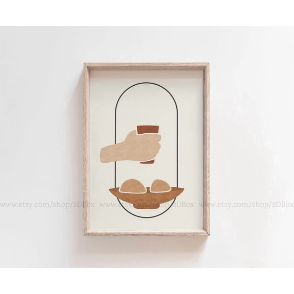 Mid century modern Christian Art, Holy communion Print, First communion ornament, First communion , Boho Religious Kitchen Wall Decor Unframed Paper Print