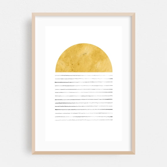 Mid century modern mustard art - Drawing Abstract Minimalist Geometric Sunset Modern Art Line Art Boho Oak Framed Wall Art Print 5 x 7 inches