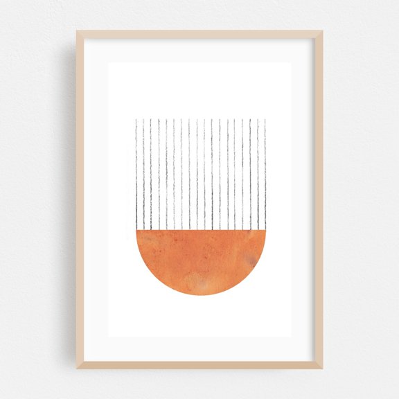 Mid century modern terracotta art - Digital Art Abstract Minimalist Geometric Modern Art Line Art Pattern Watercolor Oak Framed Wall Art Print 5 x 7 inches