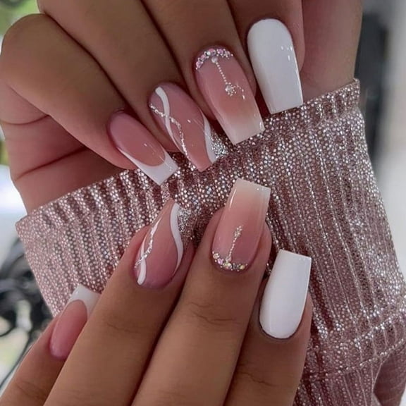 Mid-length White French Nail Sticker
