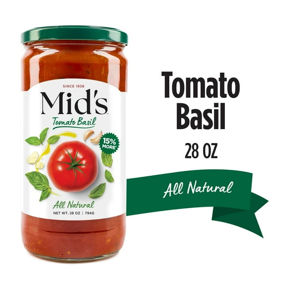 Mid's Premium All Natural Tomato Basil Spaghetti Pasta Sauce, Gluten-Free, 28 oz, 1 Pack
