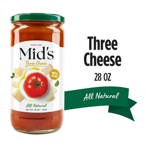 Mid's Premium All Natural Three Cheese Spaghetti Pasta Sauce, Gluten-Free, 28 oz, 1 Pack