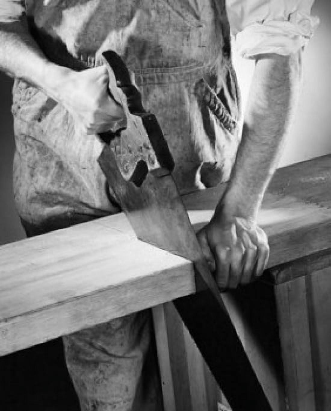 Mid section view of a carpenter sawing a wooden plank Canvas Art - (24 x 36)