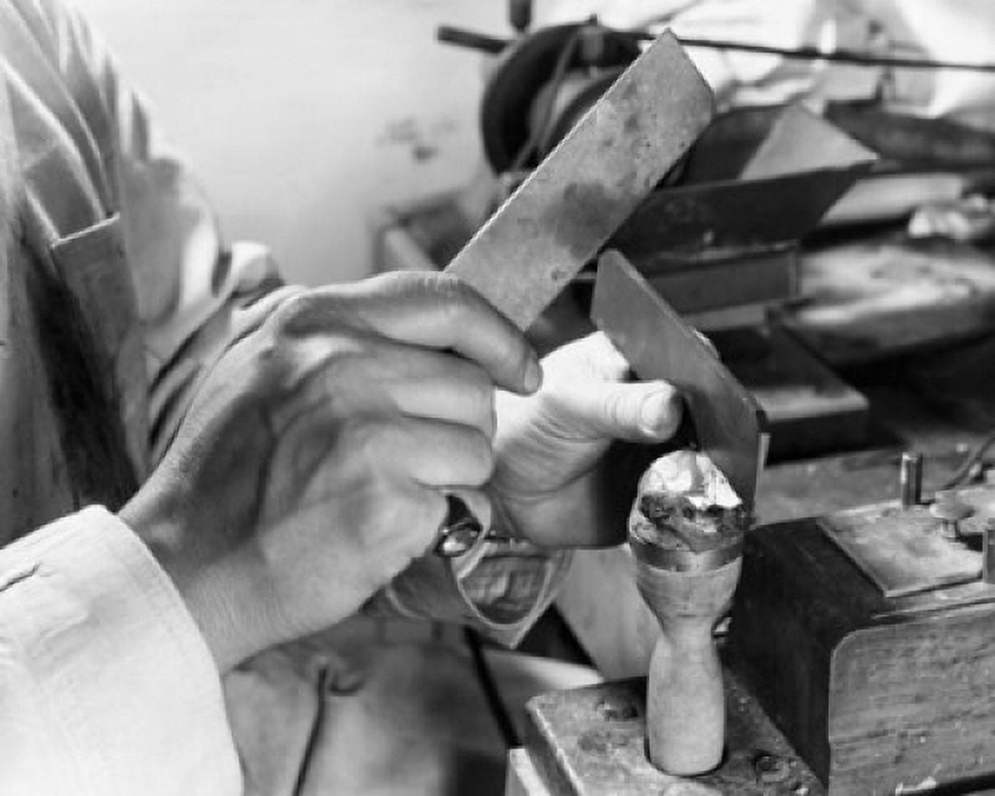 Mid section view of a man cutting a diamond with blades Canvas Art - (18 x 24)