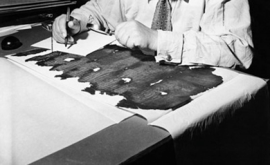 Mid section view of a man deciphering the Dead Sea Scrolls Canvas Art - (18 x 24)