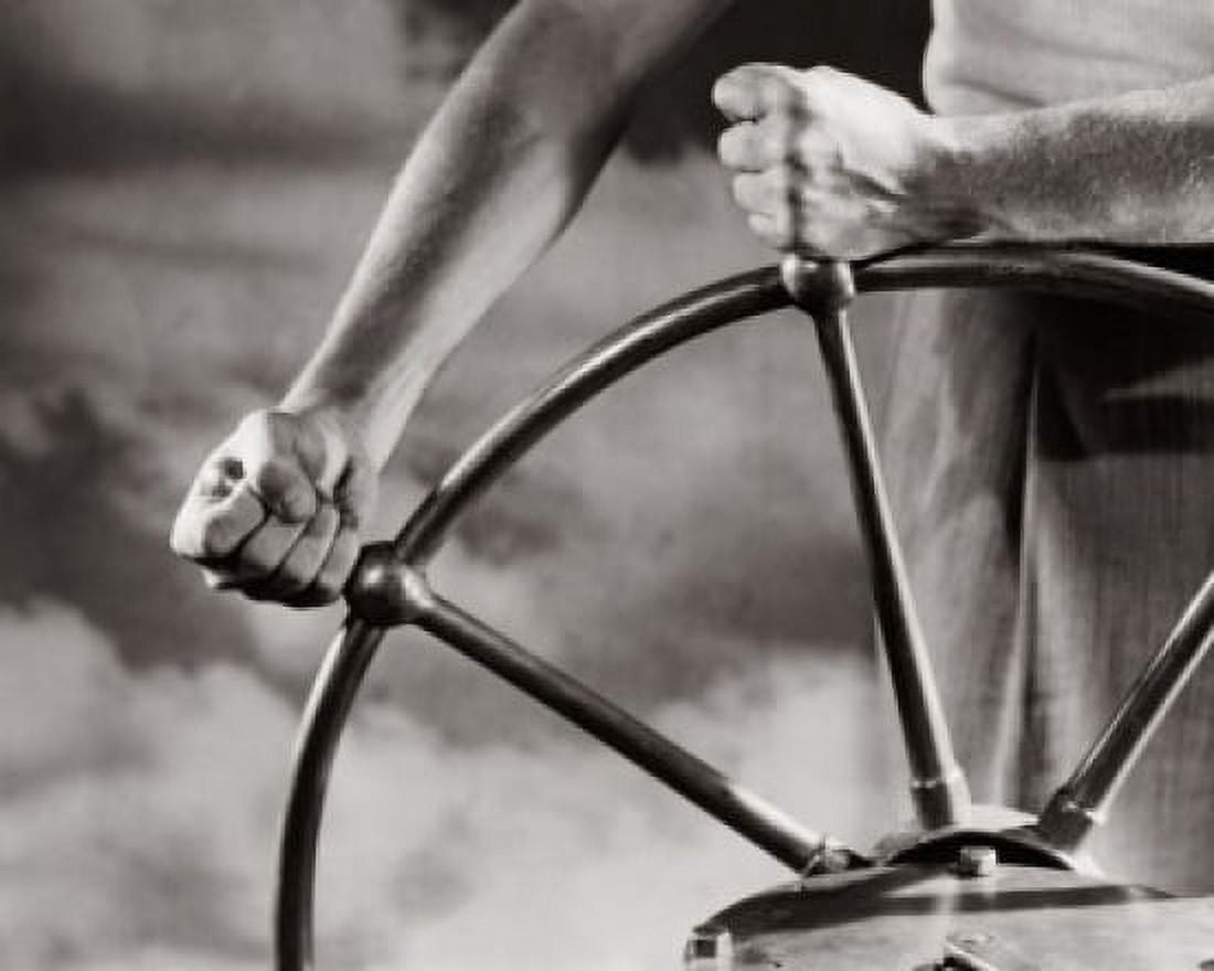 Mid section view of a man operating the helm of a boat Canvas Art - (18 x 24)