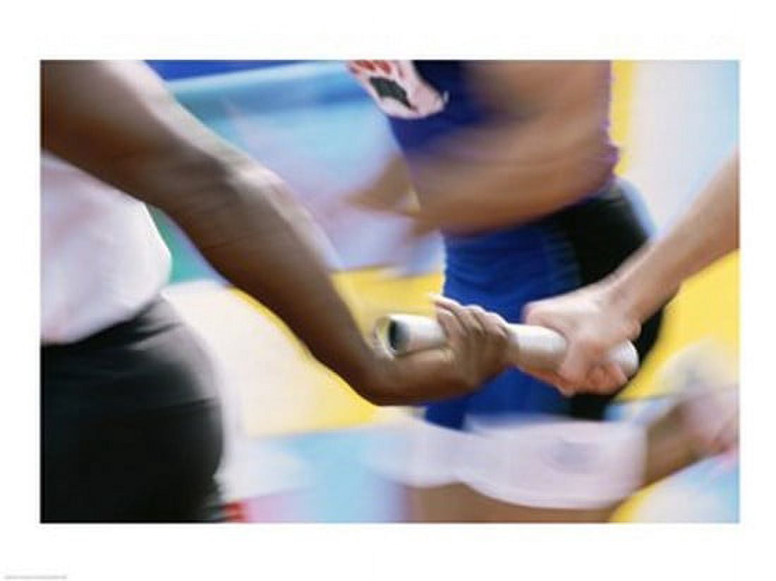 Mid section view of runners exchanging baton at a relay race Canvas Art - (24 x 18)